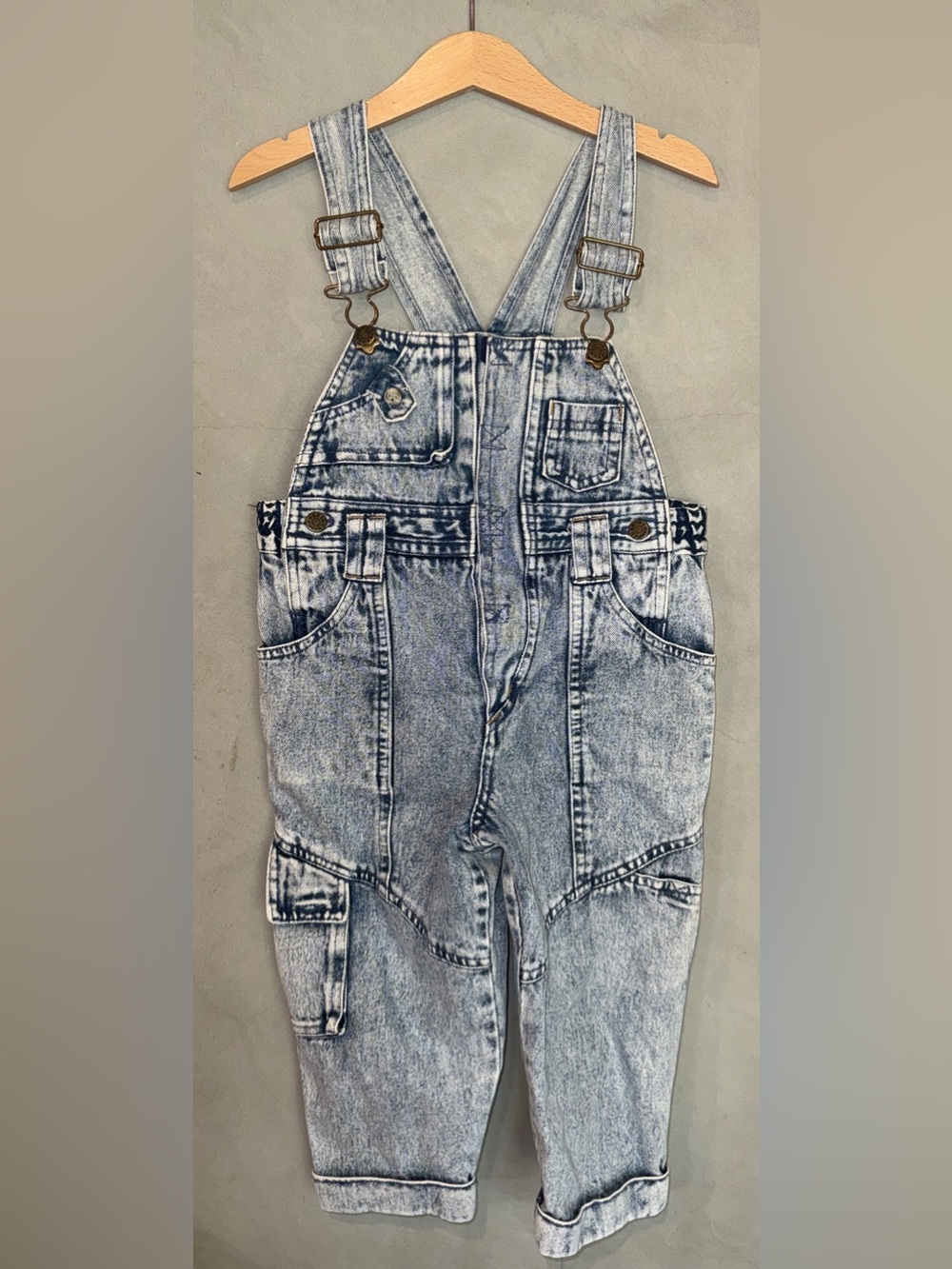 Vintage Happy Kids Acid Wash Denim Overalls 3T